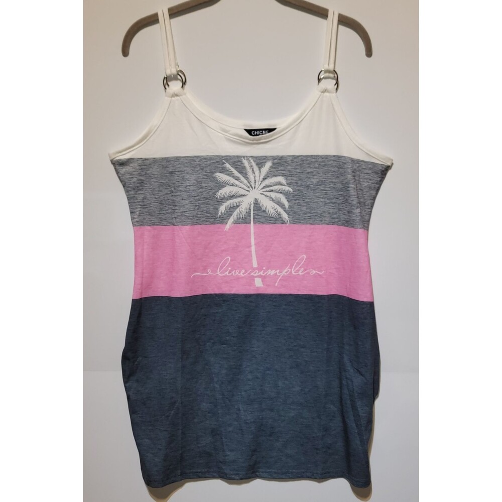 ChicMe Palm Tree 'Live Simple' Colorblock Cami Tank Top - Women's Size XL